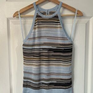 White House Black Market Blue and Brown Ribbed Sleeveless Tank Top